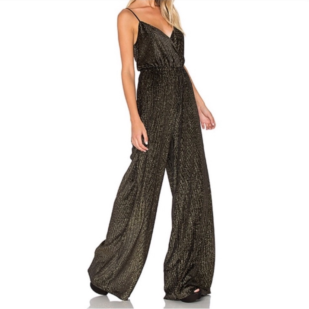 Show Me Your Mumu Black & Gold Metallic Wide-Leg Jumpsuit